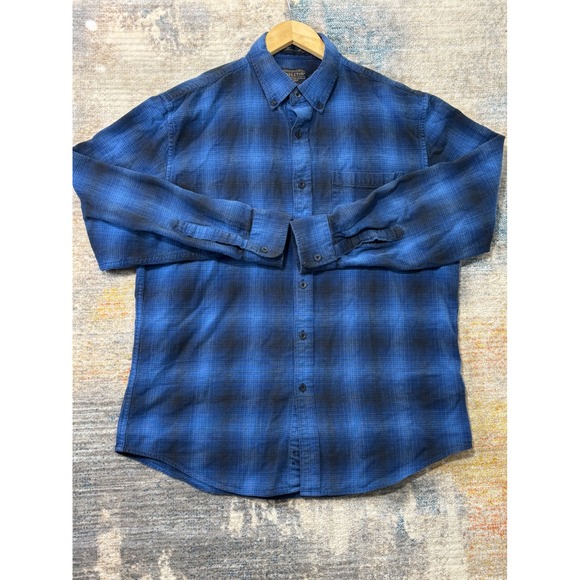 Pendleton Mens Blue Black Ombre Plaid Thomas Kay Button Down Shirt Large - Picture 2 of 9